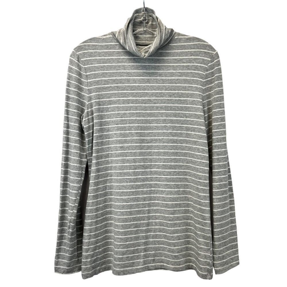Merona Women’s Long Sleeve Turtleneck Top Gray/White Striped Size Large